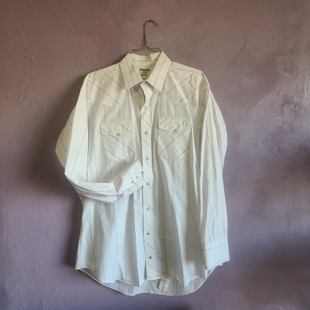 Vintage 90s Ruddock Shirts Pearl‎ Snap Western LS Mens Striped Shirt 17.5 x 36 T